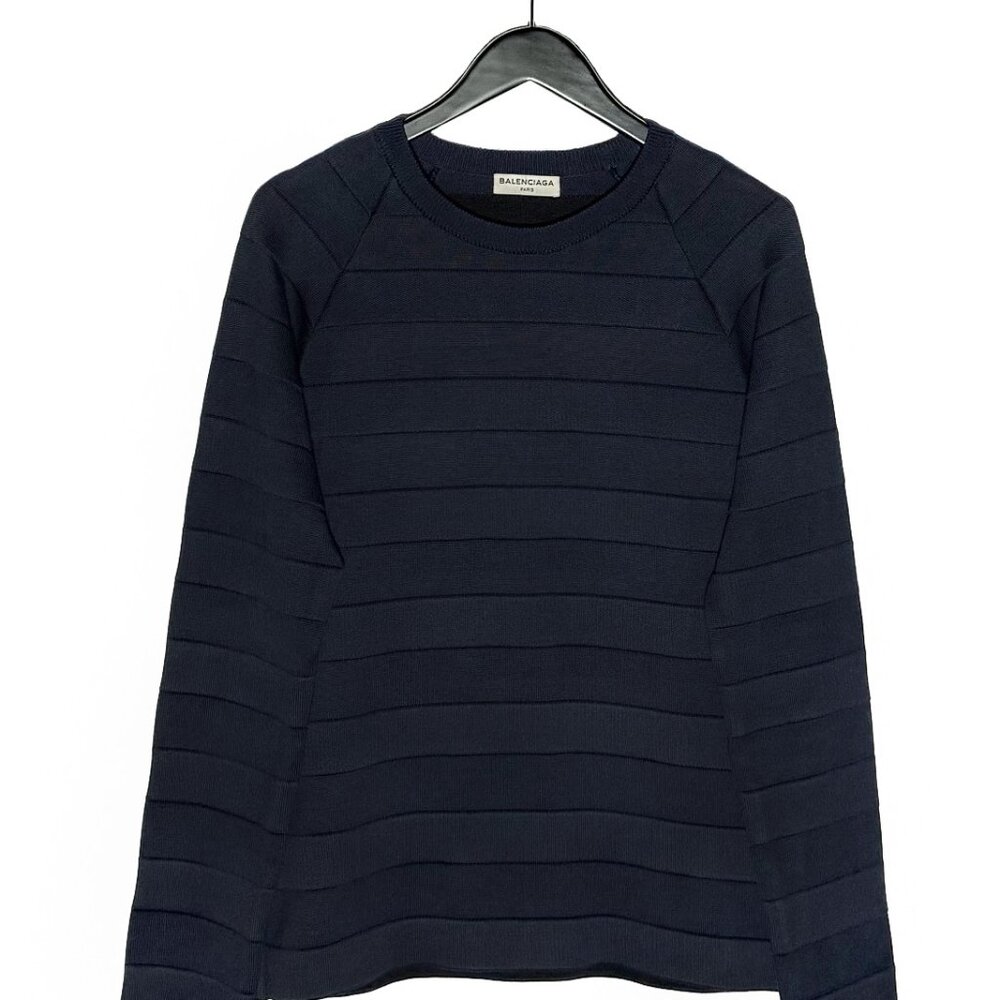 Balenciaga 2014 Navy Tonal Striped Band Crewneck Sweater